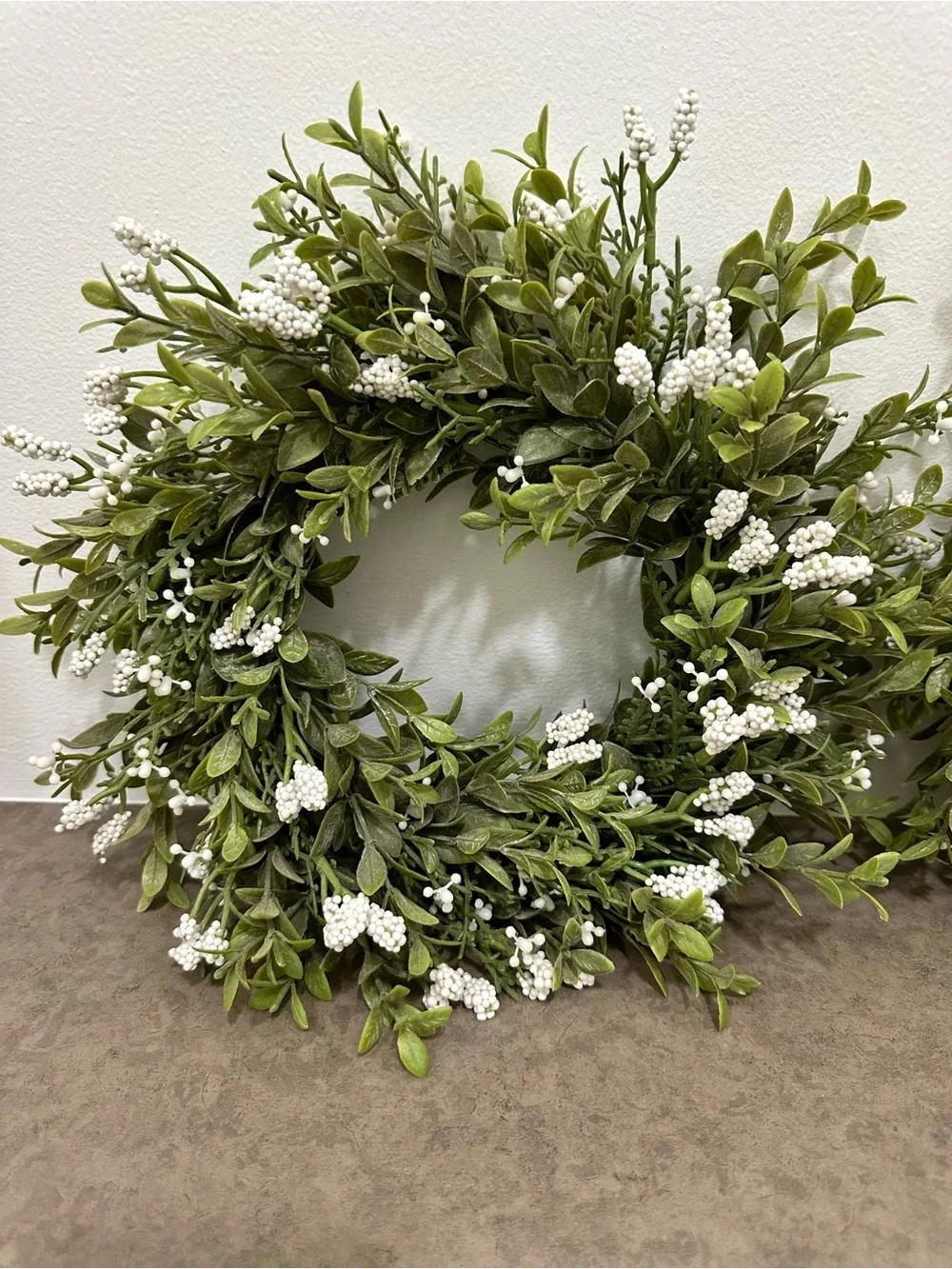 Lush Green Boxwood Wreath with White Berry Accents Faux 12-13” Set of 2 Match